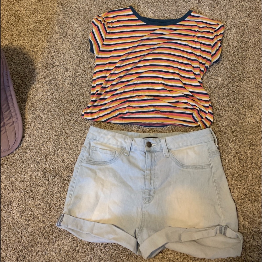 high waisted shorts with a striped crop top